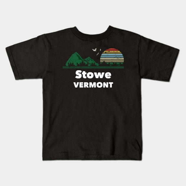 Mountain Sunset Flying Birds Outdoor Stowe Vermont Kids T-Shirt by greenrepublicmerch